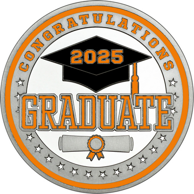 Orange "Congratulations Graduate" with Orange 2025, Rim, Tassel & Ribbon